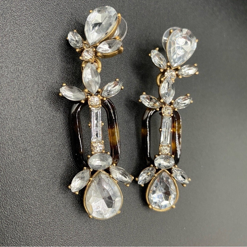 J.Crew Signed Tortoise Shell and Chunky Sparkly Dangle Earrings